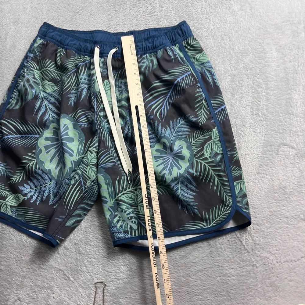 Fair Harbor Mens Tropical Palm Print Swim Trunks Blue Green Size Large